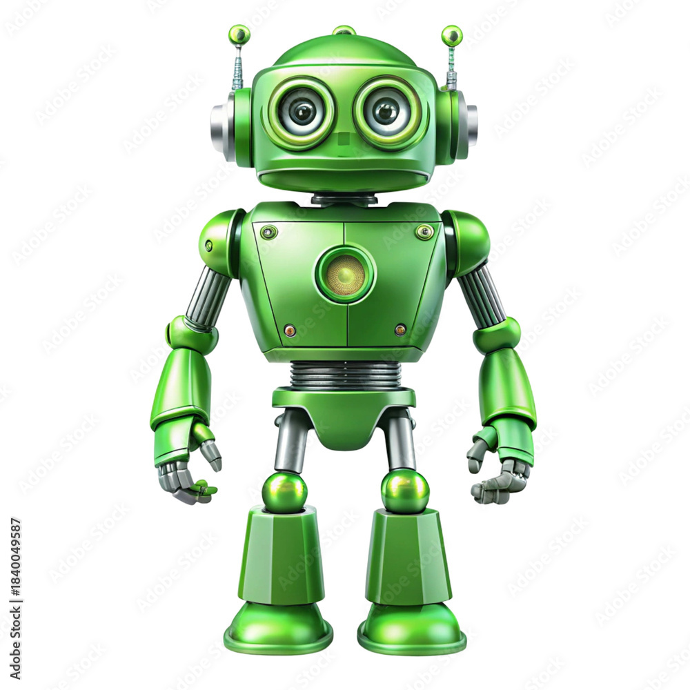 Fototapeta premium Green Robot Illustration on transparent background 