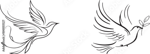 Two detailed black and white illustrations of eagles with outstretched wings