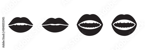 Set of human lips icons showing different mouth expressions, kiss and smile gestures
