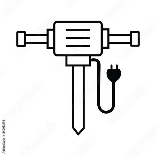 Electric Jackhammer Icon – Construction Tool Line Illustration