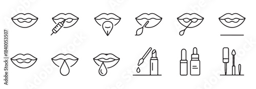 Lip care and cosmetic procedures line icons set. Outline symbols for beauty and makeup