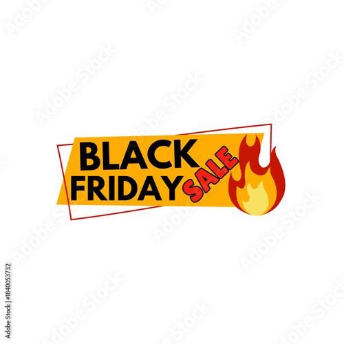 Black Friday Sale Banner with Burning Fire Icon for E-commerce Marketing, Retail Promotions, Discount Advertising, and Special Offer Design.