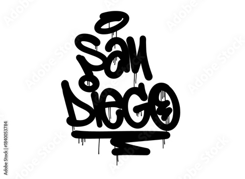 textured sprayed graffiti tagging letter SAN DIEGO city name isolated design in black