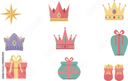 Collection of christmas nativity scene elements and gifts