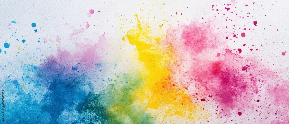 Fototapeta premium Explosive burst of colorful watercolor paints creating a joyful rainbow spectrum on white canvas, representing creativity and artistic expression