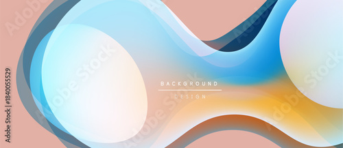 Abstract fluid shapes, soft colors blend. Peach, blue, yellow gradients create modern design. Minimalist background for digital projects.