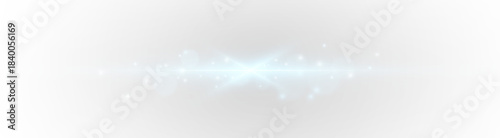 Foto A bright cyan beam glimmers across the scene, scattering tiny light particles