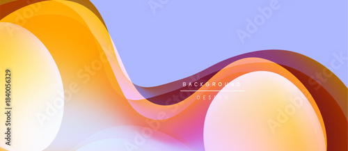 Abstract fluid shapes, warm colors blend into cool lavender hues. Smooth gradients create dynamic visual flow. Modern design element.
