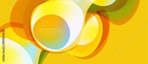 Abstract yellow background. Overlapping circles create dynamic visual effect. Modern design elements suggest energy, flow, optimism.