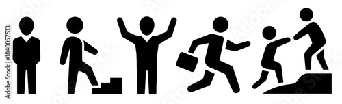 Business Icons Representing Success and Teamwork Keywords: business, icon, success, teamwork, growth, career, achievement, progress, climbing, helping, collaboration, leadership, motivation