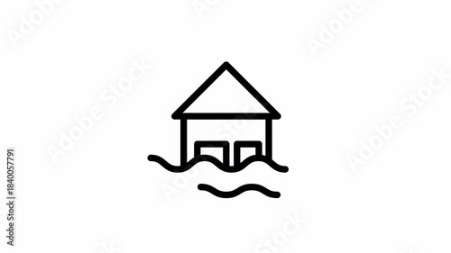 Flooded House Icon Animation Natural Disaster Looping Transparent Background