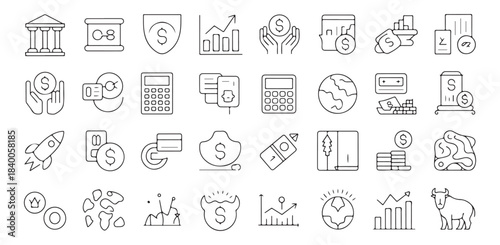 Finance line icon set business and banking symbol collection money signs editable stroke
