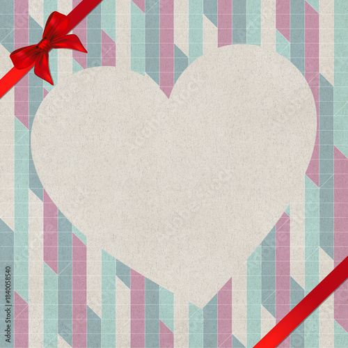 Cover report or card and red ribbon with bow on texture paper.