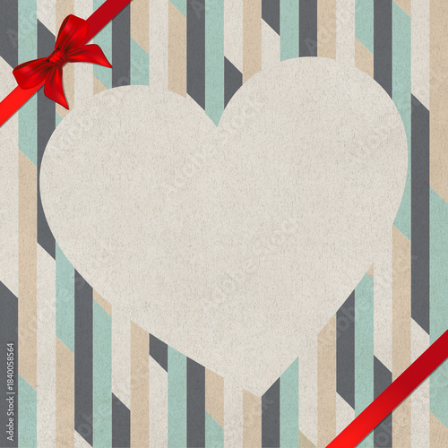 Cover report or card and red ribbon with bow on texture paper.