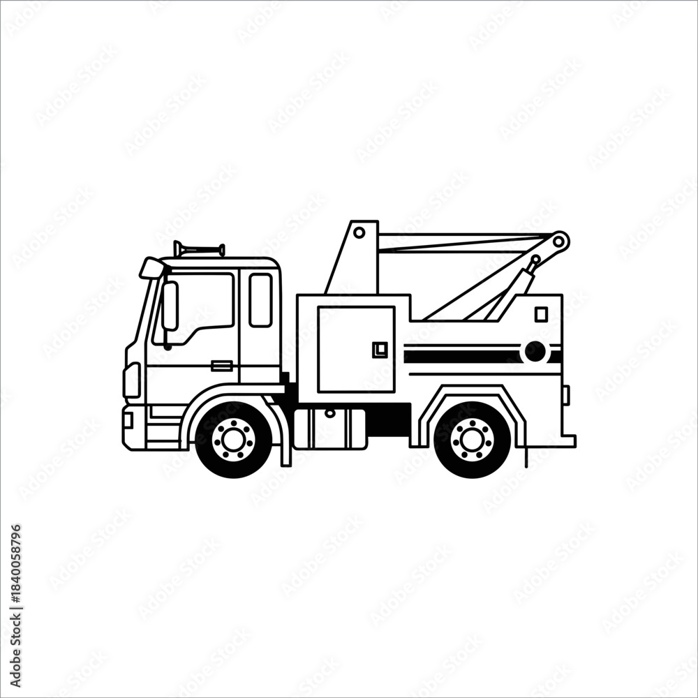Fototapeta premium Tow truck illustration, minimalistic design, monochrome, vector graphics. Logistics and delivery concept. 