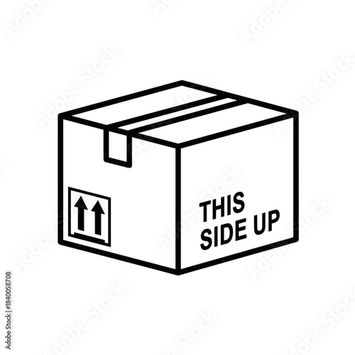 Box with a "This Side Up" sticker. Logistics and delivery concept.  