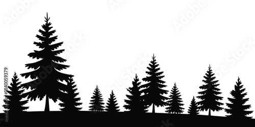 Black Forest Silhouette – Isolated Vector Illustration of Trees and Woodland Landscape in Minimal Monochrome Style