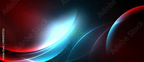 Abstract flowing lines, vibrant red, blue hues. Dark background creates dramatic contrast, smooth gradients, modern design.