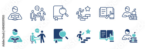 Education and Learning Icons Set Reading Conversation and Achievement