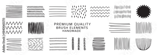 Set of premium quality handmade brush elements linear patterns for creative designs