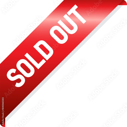 Sold Out sign label design. Corner Sold Out Ribbon Banner Vector Illustration. Red sold label corner.