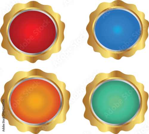 vector set of golden labels Blank medal Emtpy Badge Medal With Four Different Colors For Best Performance And Top Prize