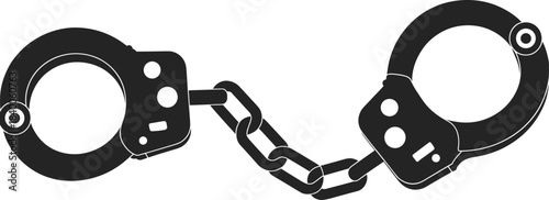 Handcuff silhouette front view, law enforcement restraint icon, security and justice symbol, flat vector illustration, black graphic design