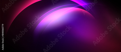 Abstract composition featuring curved lines, vibrant pinks, purples. Soft gradients create luminous effect against dark background.