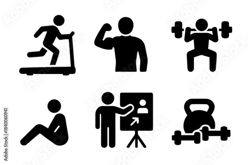 Fitness and Exercise Icon Set running treadmill