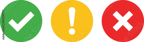 Green circle checkmark and yellow circle exclamation icons representing success and warning status, ideal for apps, dashboards, interfaces and alerts.