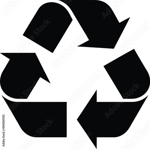 Recycling symbol with three curved arrows forming a triangular loop, representing sustainability, eco friendly practices, environmental responsibility, and continuous renewable materials cycle.