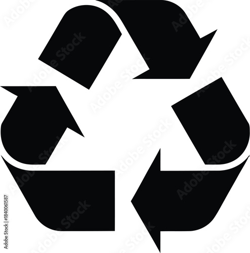 Recycling symbol with three curved arrows forming a triangular loop, representing sustainability, eco friendly practices, environmental responsibility, and continuous renewable materials cycle.