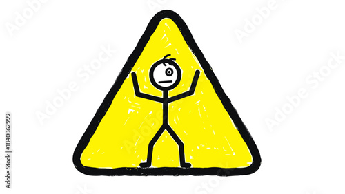 Yellow caution sign symbol on white background for road traffic danger alert