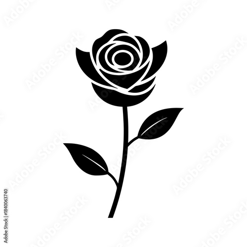 Rose Flower Stem Icon in Minimal Outline Vector.