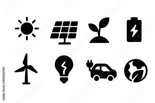 Set of Icons Representing Renewable Energy and Sustainability