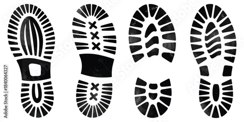 Sandy Shoeprint Vector Set – Isolated Footprint Marks with Detailed Tread Patterns for Outdoor, Beach, and Track Illustration Designs