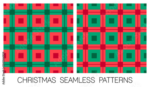 Set of red and green plaid pattern design for christmas and new year background.