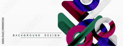 Abstract geometric shapes overlap, creating dynamic visual effect. White background emphasizes colorful design elements. Modern, minimalist style.