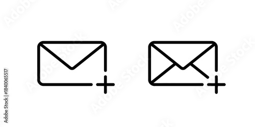 Two outline icons of an envelope with a plus sign email