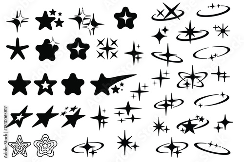 Versatile Collection of Black Vector Stars, Sparkles, and Dynamic Celestial Elements for Graphic Design Projects, Adding Magical Shine and Cosmic Brilliance to Any Creative Work