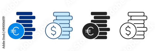 Coin Stack Icon Set Various Styles Vector Illustrations With Dollar Currency.