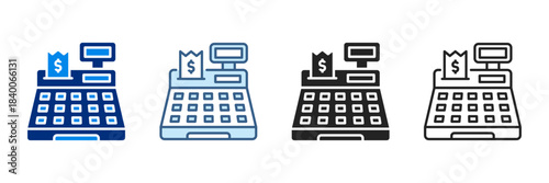 Cash Register Icon Set Various Styles Vector Illustrations With Dollar Currency.
