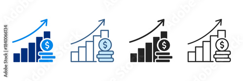 Chart Up Icon Set Various Styles Vector Illustrations With Dollar Currency.