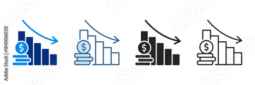 Chart Down Icon Set Various Styles Vector Illustrations With Dollar Currency.