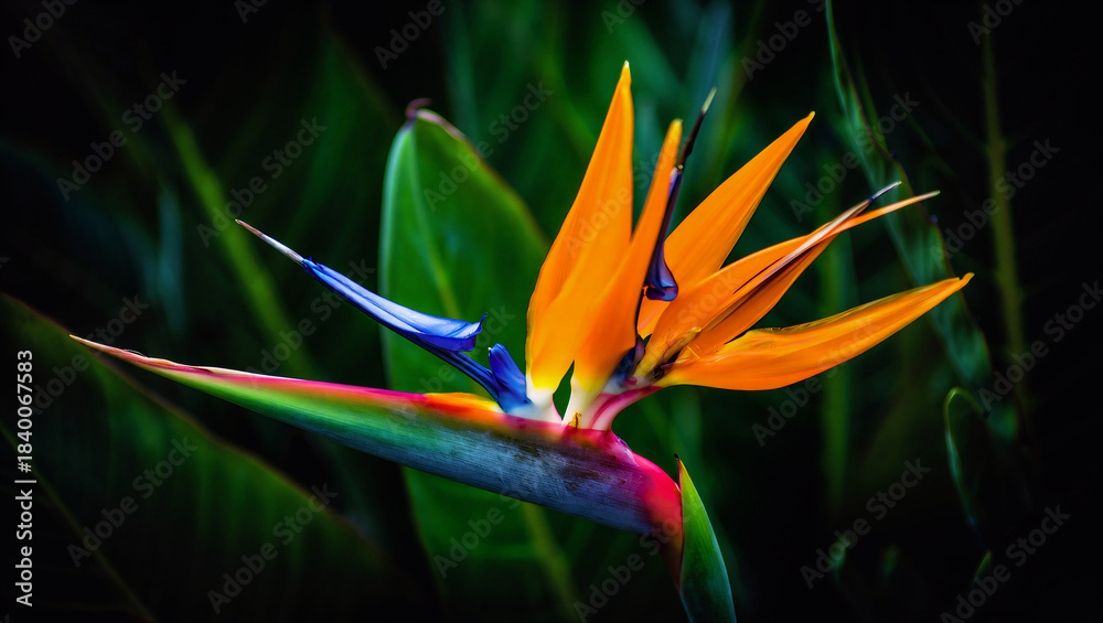 Obraz premium Bird of paradise flower close-up, vibrant tropical blossom detail isolated on transparent background, isolated on white background, Vector, illustration