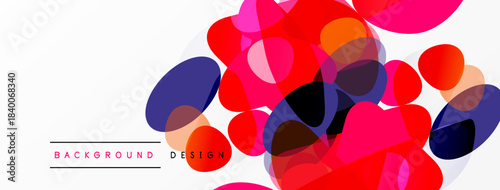 Abstract colorful shapes overlap white space. Vibrant reds, pinks, blues create dynamic visual texture. Modern design element.