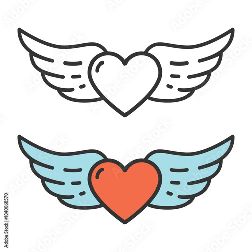 Heart with wings symbol icon isolated flat style design.