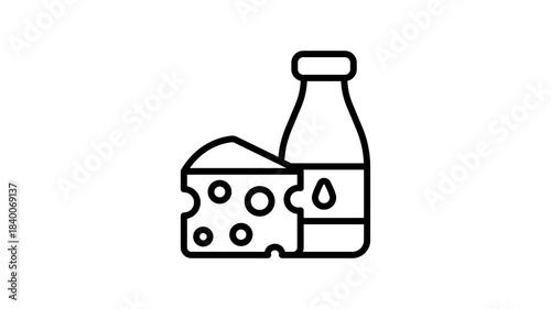 cheese with milk bottle denoting concept animated icon of dairy products