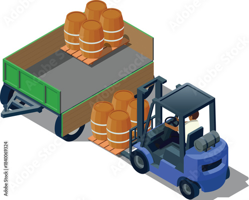 Forklift loading barrels into truck