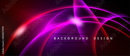 Abstract design features vibrant curves, glowing lines. Red, purple hues create dynamic visual effect. Modern background element.